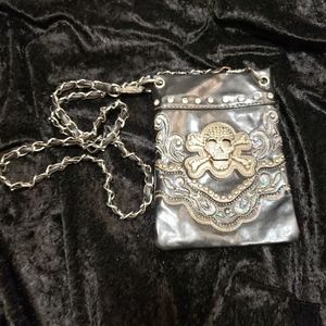 HI WAY- LEATHER CROSSBODY BAG W 3-D SKULL/RHINSTONES/ NWOT